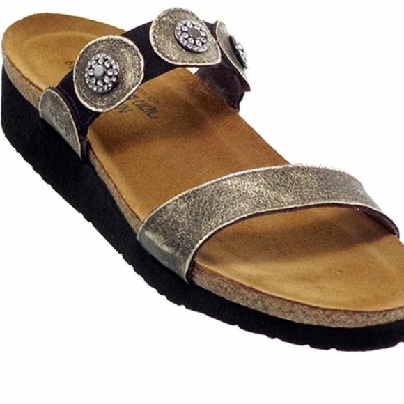 Naot Women's Sandals 9-9.5  Bronze Leather Slides Wedge Arch Support Slip On - Picture 1 of 10